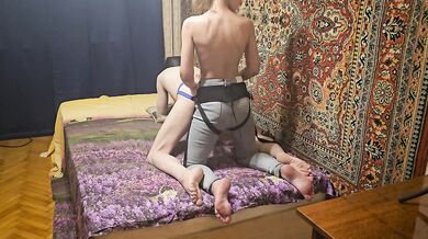 Russian beautiful girl fucking a slave with a strap on anal submission man amateur homemade Sasha Earth