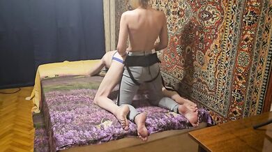 Russian beautiful girl fucking a slave with a strap on anal submission man amateur homemade Sasha Earth