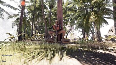 Lara Croft explores a desert island using her ass and pussy. 3D Animation Hentai Game . part 2