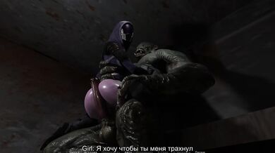She was talking on the phone and suddenly two giant orc cocks burst into her ass and pussy