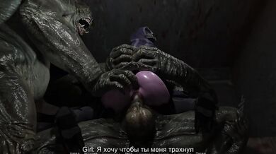 She was talking on the phone and suddenly two giant orc cocks burst into her ass and pussy