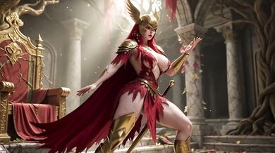 Curvy Fantasy Woman Performs Sensual Throne Routine In Revealing Armor In Decayed Ancient Ruins (AI generated)
