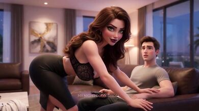 Curvy Stepmom Teaches Her Stepdaughter's Boyfriend A Lesson In The Living Room At Home (AI generated)