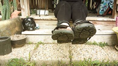 POV Ginger Mommy Outdoor Dirty Foot Tease In Sandals