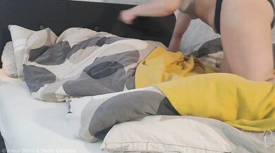 Stepmoms early morning handjob routine with tit feeding
