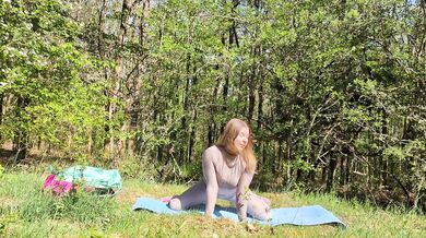 After hiking oudoor yoga in the woods