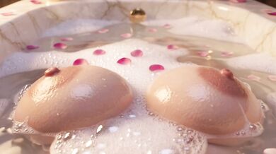 Two Curvy Mature Women Relax Naked In Luxurious Marble Bathtub With Wet Glistening Bodies (AI generated)