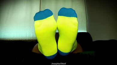SweetFootWork Sock Lovers Delight 4 - Cum Enjoy My Bright Neon Thin Ankle Socks Stretched Over My Big Wide Size 11W Feet
