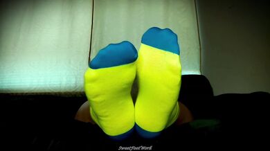 SweetFootWork Sock Lovers Delight 4 - Cum Enjoy My Bright Neon Thin Ankle Socks Stretched Over My Big Wide Size 11W Feet