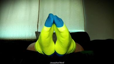 SweetFootWork Sock Lovers Delight 4 - Cum Enjoy My Bright Neon Thin Ankle Socks Stretched Over My Big Wide Size 11W Feet