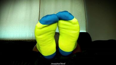 SweetFootWork Sock Lovers Delight 4 - Cum Enjoy My Bright Neon Thin Ankle Socks Stretched Over My Big Wide Size 11W Feet
