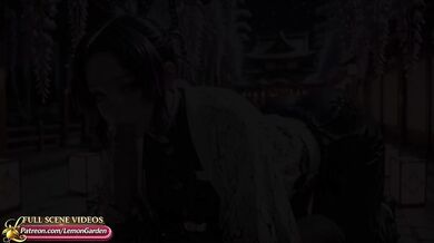 Shinobu Kocho fucks in a night garden with blooming wisteria. 3d Hentai Ai generated anime porn