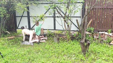Russian girl Anastasia Mistress outdoor fuck slave Sasha Earth anal strapon