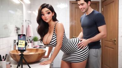 Curvy Woman And Her Male Friend Record Their First Intimate Video Together Home Alone In Bathroom (AI generated)