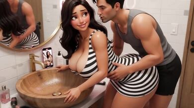 Curvy Woman And Her Male Friend Record Their First Intimate Video Together Home Alone In Bathroom (AI generated)