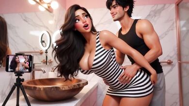 Curvy Woman And Her Male Friend Record Their First Intimate Video Together Home Alone In Bathroom (AI generated)