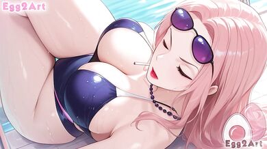 One Piece hentai - Hina big tits swimsuit blow job hentai By Egg2Art