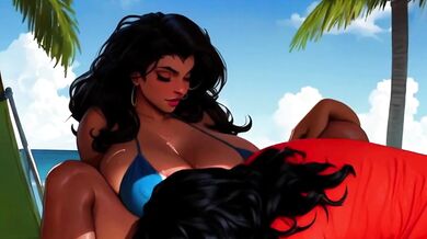 Big Natural Titty Milfs In Bikinis Breastfeed Each Other On The Beach