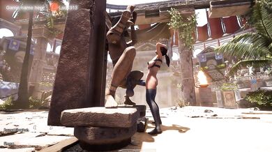 The statue's secret ritual goes public, and Lara Croft surrenders herself to the ancient statue in front of 1,000 spectators.