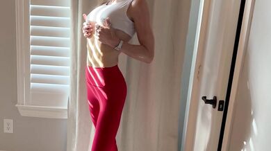 Fit blonde squirts through leggings and wants your cock