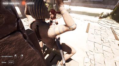 It was difficult, but Lara Croft's pussy was able to sit on the giant penis of the awakened statue. 3D Animation Game