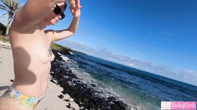 Adventurous amateur couple dares to have sex on a public beach