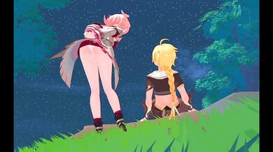 Linnea and Aether share romantic Sex Outdoors - Genshin Impact