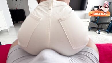 My Stepsister sits on my Lap and humping my cock in Tight Jeans