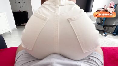 My Stepsister sits on my Lap and humping my cock in Tight Jeans
