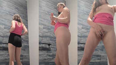 Fucking my throbbing pussy in a public bathroom.
