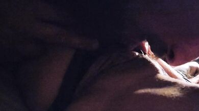 Hubby using my big blue dildo on me
