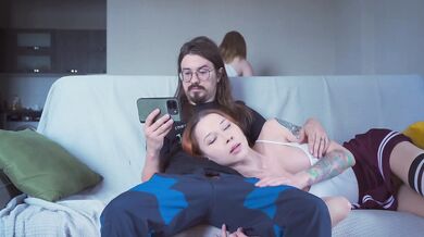 A Step Sister replaces her Step Bro's GF when she gets a call, but the girlfriend finds out and joins them
