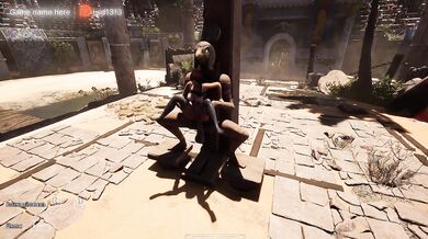 3D animation from the game where Lara Croft tests the huge penis of a mechanized statue with her pussy. part 2