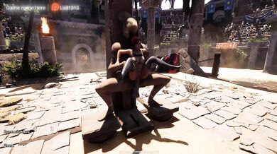 3D animation from the game where Lara Croft tests the huge penis of a mechanized statue with her pussy. part 2