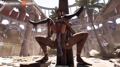 3D animation from the game where Lara Croft tests the huge penis of a mechanized statue with her pussy. part 2