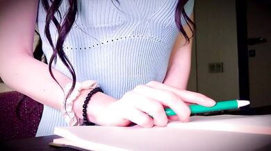 ASMR: Horny student masturbating under the desk during class POV