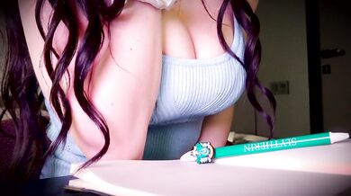 ASMR: Horny student masturbating under the desk during class POV