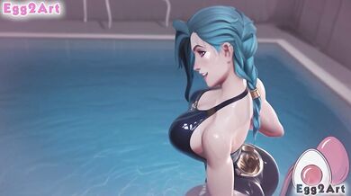 League Of Legends hentai - Jinx big tits swimsuit blow job hentai By Egg2Art
