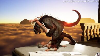 Lizardman fucks white hair girl - Above the Clouds Fire and Silence | 3D monster porn