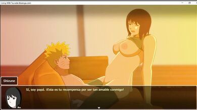 Shizune has sex with Naruto at Tsunade's house.