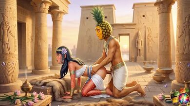 Egyptian Cosplay Sex Abacaxi lifts Moranguete’s dress to eat her pussy and ass Abacaxi pulls his cock out to fuck Moranguete’s tight ass porno sex