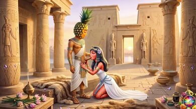 Egyptian Cosplay Sex Abacaxi lifts Moranguete’s dress to eat her pussy and ass Abacaxi pulls his cock out to fuck Moranguete’s tight ass porno sex
