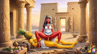 Egyptian Cosplay Sex Abacaxi lifts Moranguete’s dress to eat her pussy and ass Abacaxi pulls his cock out to fuck Moranguete’s tight ass porno sex