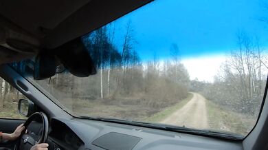 Naked girl is driving to village