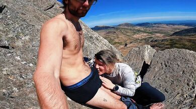 CAUGHT BY A DRONE, doing a risky blowjob whilst climbing a mountain. Vlog.