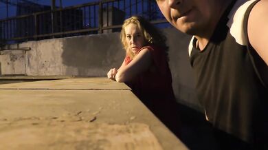 PUBLIC EXTREME! A crazy girl is jerking off in front of a train and pissing on the tracks