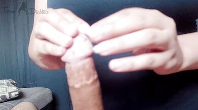 THUMB PLEASURE: I took him to the limit by rubbing his frenulum and his ejaculation was incredible