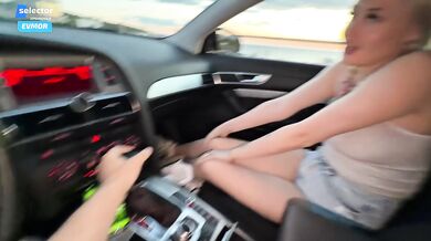 Cute blonde on the highway, Real sex with a fan