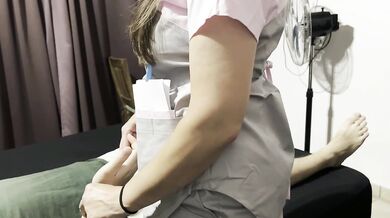 My personal nurse gets turned on while examining me and ends up fucking me really good.
