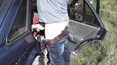 Sex in public Sex in backseat car. Taxi driver stopped on side road sexy blonde MILF jerk off cock Then man fuck pussy doggystyle and cumshot Creampie
